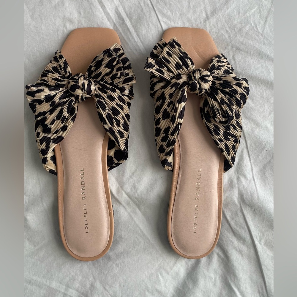 Loeffler Randall Black and Tan Bow Sandals